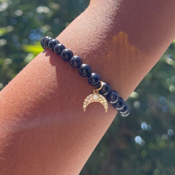 Jewelry - Blue Sandstone + Moon Charm 14k Gold Filled